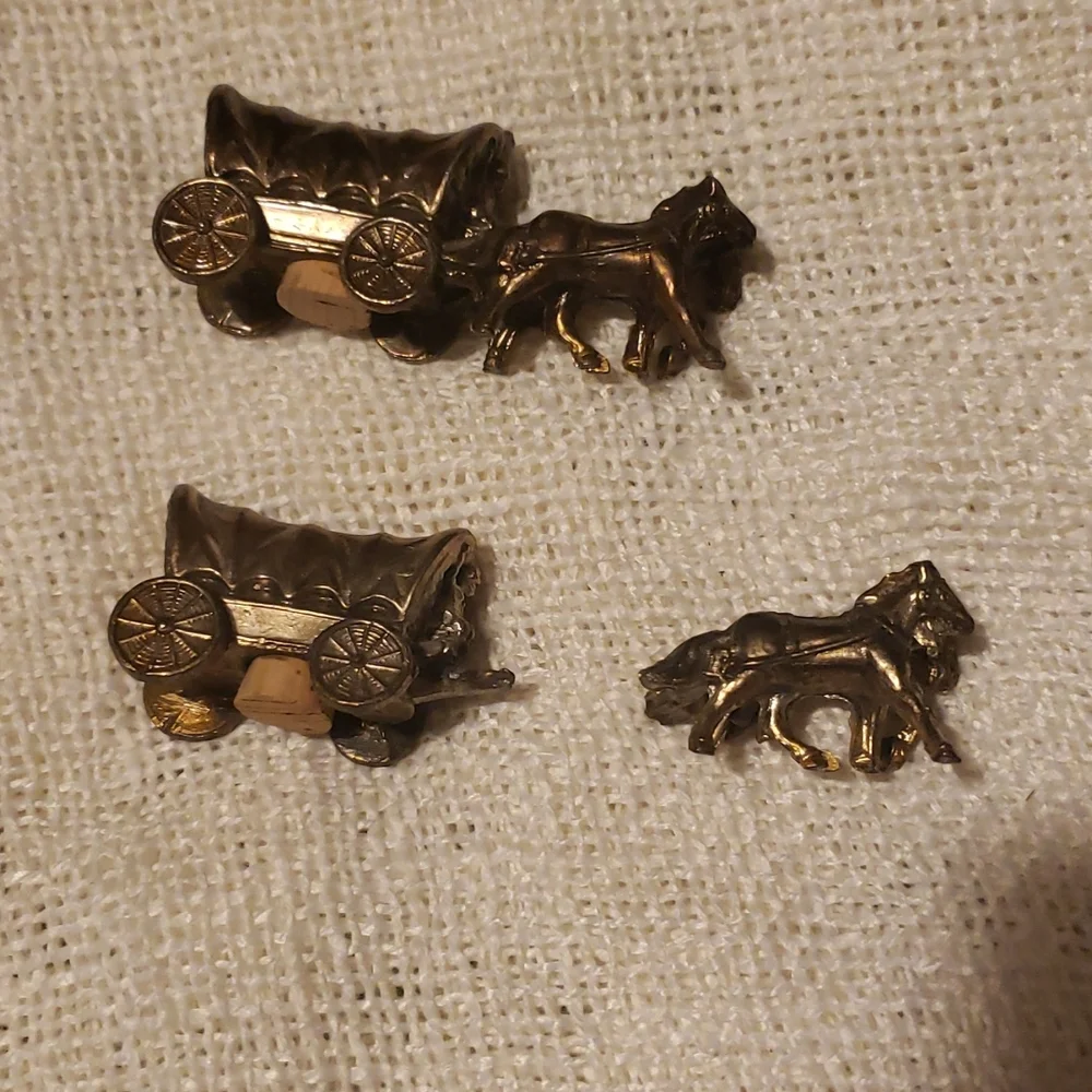 Brass Miniture Horse and Wagon Salt and Pepper set